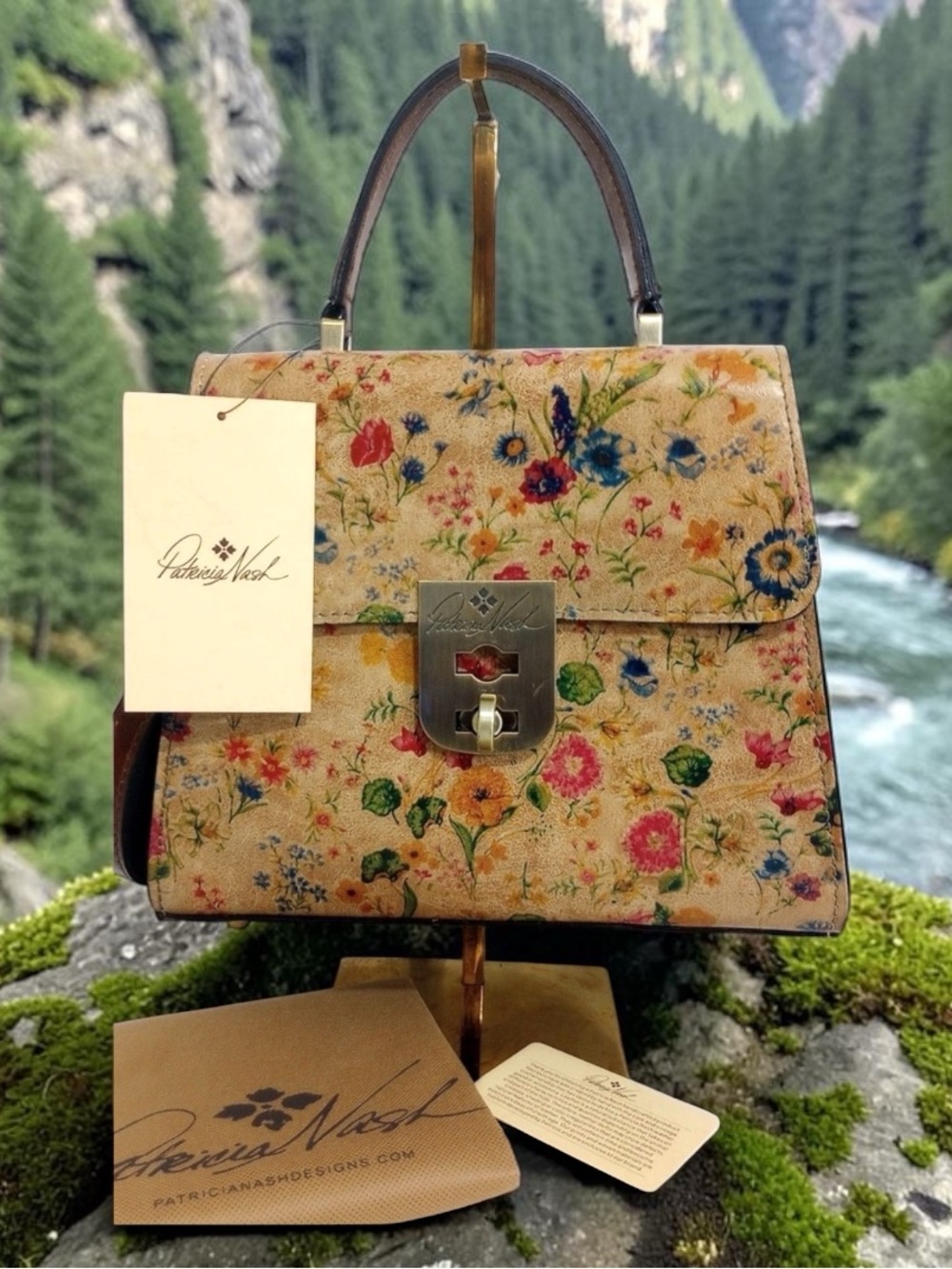 PATRICIA NASH CHAUNY Prairie Rose floral leather top handle satchel Crossbody